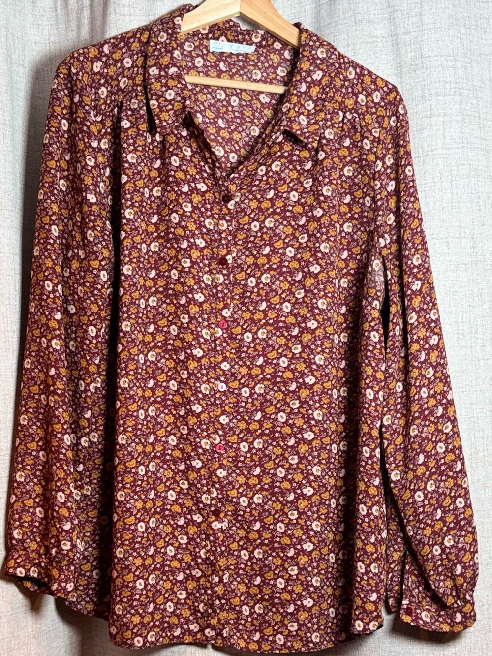 Primark Burgundy Floral Long-Sleeve Button-Up Top